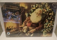 Image of Fibre Optic Light up LED Canvas/Picture Santa Father Christmas Tree Fireplace