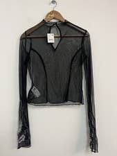 Image of Free People Black Embroidered Jewel Mesh Long Sleeve Top New With Tags S Small