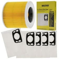 Image of 5 Fleece Cloth Dust Bags & Canister Filter Service Kit For Karcher WD2 WD3 KWD1