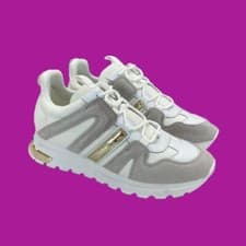 Image of DKNY May Mixed Material Chunky Trainers, Leather and Suede Uppers, White, UK 5.5