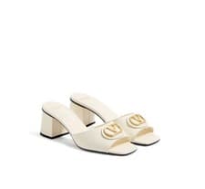 Image of VALENTINO GARAVANI VLogo 60mm embellished leather signature white slides EU 40