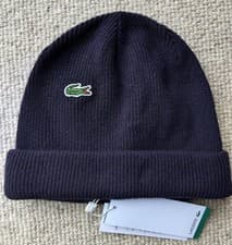 Image of Genuine LACOSTE Navy Marine 100% Wool BEANIE Cuff Hat RB0003 00 166 Unisex Lac3