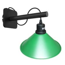 Image of Wall Light Black & Green Wood Metal Sconce 35x30cm Cone Shade Soft Glow EasyFit