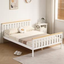 Image of Double Bed In White Pine 4ft6 Double Bed Wooden Frame White Pine