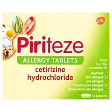 Image of Piriteze Allergy Tablets x14 Fast Relief Antihistamine | Seasonal Allergies