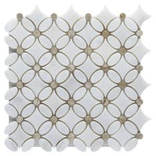 Image of Tuqco Natural Carrara White Flower Polished Marble Mosaic Wall & Floor Tiles