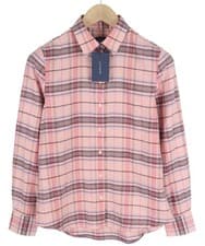 Image of GANT Check Twill Women Shirt EU34 Pink Flannel Casual Spread Neck Button-Up