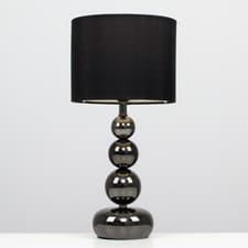 Image of Pair of Table Lamps 35CM Tall Stacked Ball Design Metal Base Drum Lampshades