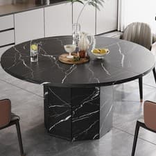 Image of Round Dining Kitchen Table for 4 to 6 People Dining Room Table with Marble Op...