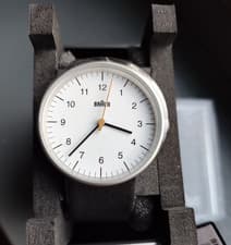 Image of Braun BN0021BKG 38mm White Dial Black Leather Bauhaus Dieter Rams New Mens Watch