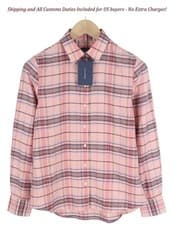 Image of GANT Check Twill Women Shirt EU34 Pink Flannel Casual Spread Neck Button-Up D773