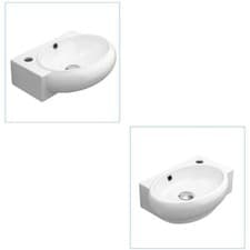 Image of Bathroom Wash Sink Basin Oval Ceramic Cloakroom Modern Right Left Hand White