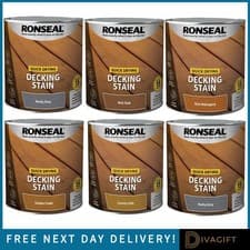 Image of RONSEAL QUICK DRYING DECKING STAIN PAINT EXTERIOR ALL RICH COLOURS 2.5L 5L NEW