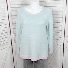 Image of Talbots Cotton Linen Blend Sweater Women 1X Teal Pink Knit Marl Block Tunic New