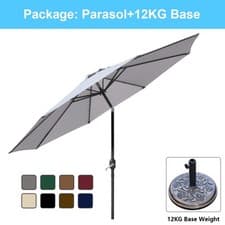 Image of 3M Round Garden Parasol Outdoor Sun Shade Umbrella Crank Tilt Base Cover Fabric