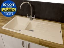 Image of Reginox Harlem15 Kitchen Sink 1.5 Bowl Caffe Silvery Granite Reversible Waste