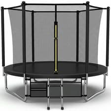Image of Big Air 10ft Trampoline & Safety Enclosure Free Shoe Tidy & Ladder – Black
