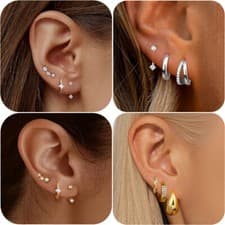 Image of 3pcs Stud Hoop Earrings Stack Set Silver/Gold Earrings Stacks Women Girls Gifts