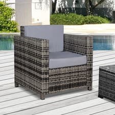 Image of Rattan Garden Armchair Wicker Single Garden Chair with Cushion, Refurbished