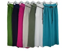Image of Italian Lagenlook Linen Wide Leg Trousers with Fashion Belt Elasticated Waist.