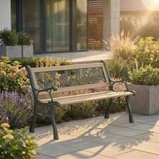 Image of Wooden Garden Bench Rose 3 Seater Solid Pine Outdoor Patio Seat Furniture