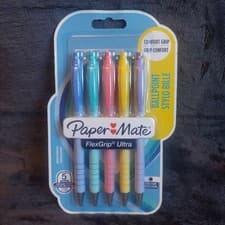 Image of PaperMate Flexgrip Ultra Ballpoint Pens 5 Pack Pastel Colours Black Ink 1.0mm