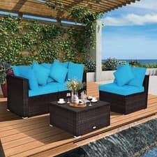 Image of 4 PCS Rattan Patio Conversation Set Outdoor Furniture Sofa Set w/ Coffee Table
