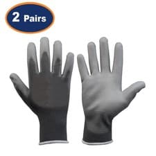 Image of Safety Gloves PU Palm Grey Grip Builder Work Hand Protection Large Size 2-Pairs