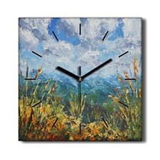 Image of Silent Wall Clock Canvas 30x30 Painting Abstract Clouds Mountains Landscape