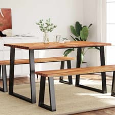 Image of Dining Table Solid Acacia Live Edge 140x80x75 cm Natural Wood Top Steel Legs New