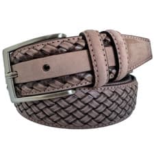 Image of MENS ITALIAN CALF LEATHER BELT TAUPE BROWN 35MM BRAID WEAVE S,M,L,XL, XXL .
