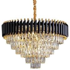 Image of Elegant Black and Gold Crystal Chandelier Light Fixture | Modern Ceiling Mounted