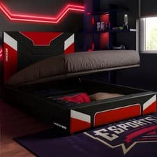 Image of X ROCKER Cerberus MKII Ottoman Bed Frame Storage SMALL DOUBLE - RED | CLEARANCE