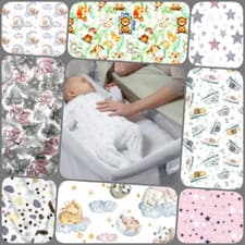 Image of 2x FITTED SHEET compatible JOIE ROOMIE GLIDE bedside crib stars animals forest