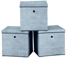 Image of Foldable Fabric Storage Boxes with Lids Collapsible Cube Home Organiser Set of 3