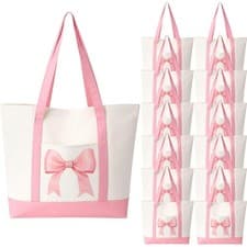 Image of 12 Pcs Coquette Pink Bow Preppy Canvas Tote Bags for Women Mothers Day Large ...