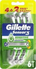 Image of Gillette Sensor 3 Sensitive Disposable Razors with Aloe Vera - Pack of 6