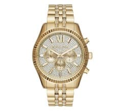 Image of Michael Kors MK8579 Lexington Men Gold Crystal Pave Stainless Chrono Watch + Bag
