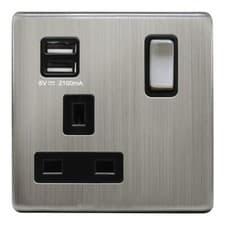 Image of MegaSocket Screwless Slim Flatplate Light Socket & Switches BRUSHED CHROME Range