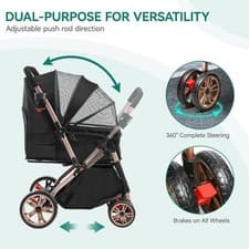 Image of Pet Stroller Dog Cat Pushchair Foldable 4 Wheel Reversible All Terrain