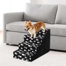 Image of 3/4 Steps Pet Dog Ladder Soft Stairs Folding Dog Puppy Washable Cover Ramp