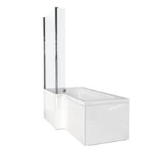 Image of 1700 x 850mm Left Hand L Shaped Shower Bath With Hinged Shower Screen