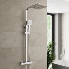 Image of Modern Shower Mixer Thermostatic Exposed Square Bathroom Twin Head Valve Set