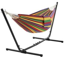 Image of 2-seater Hammock w/ Adjustable Metal Stand & Carrying Bag Outdoor Indoor Camping