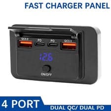 Image of Dual USB PD Type C Car Charger 4-Port Adapter Power Outlet Socket Charger Panel