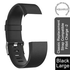 Image of Aquarius Classic Plastic Replacement Strap Band Fitbit Charge-2 Black, Large