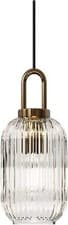 Image of Ribbed Glass Pendant Light – Clear Brass Lantern Shade E27 Bulb Ceiling Fixture