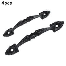 Image of Traditional Black Cast Iron Pull Handles for Kitchen Cupboard Shed Gate Door