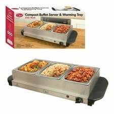 Image of Quest 16520 Compact Triple Buffet Server and Warming Tray, Stainless Steel, 200W