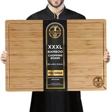 Image of Extra Large Wooden Chopping Board Bamboo Cutting Serving Wood Kitchen Food